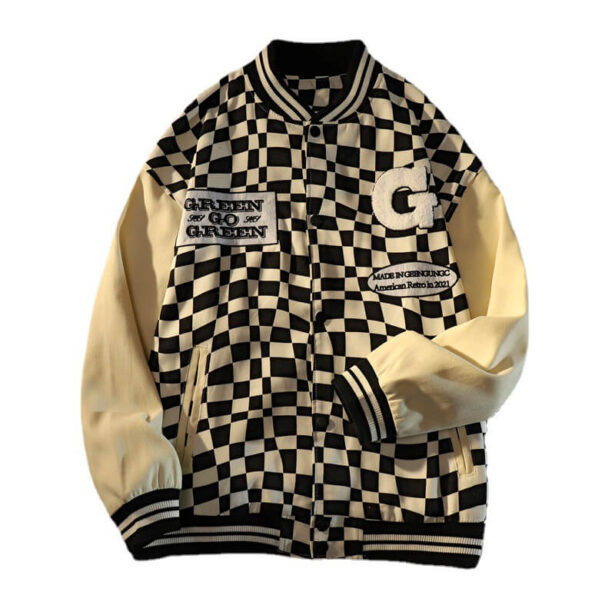 Avant Beige Psychedelic Checkered Unisex Jacket Embroidery 2