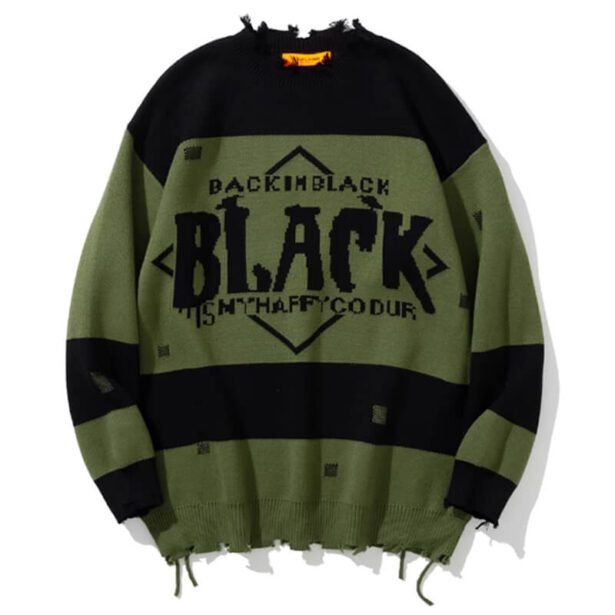 Back in Black Grunge Sweater Unisex Retro Ripped Edges 1