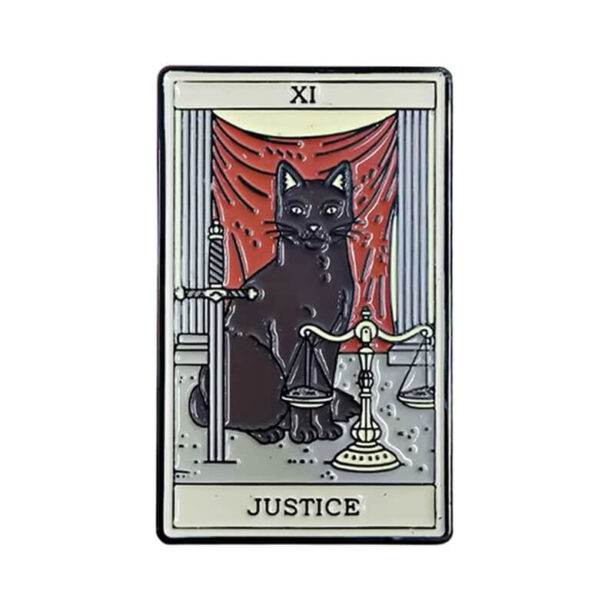 Black Cat The Justice Tarot Enamel Pin Badge Witchcore Style 1