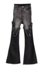 Black Flared Asymmetric Dark Fashion Half Knee Women Jeans