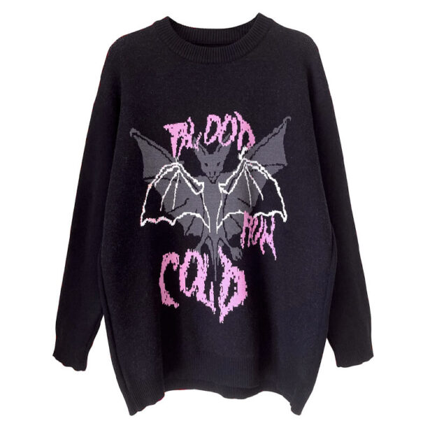 Blood Runs Cold Bat Knit Sweater Unisex Visual Kei Aesthetic 1