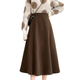 Brown Midi Skirt for Women High Waist Dark Academia Style 1