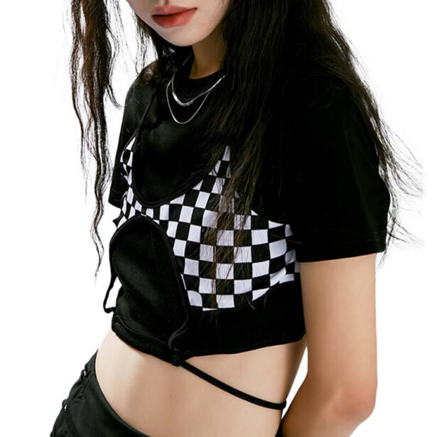 Checkered Bra Crop Top for Women Sexy Y2K Rave Aesthetic 1