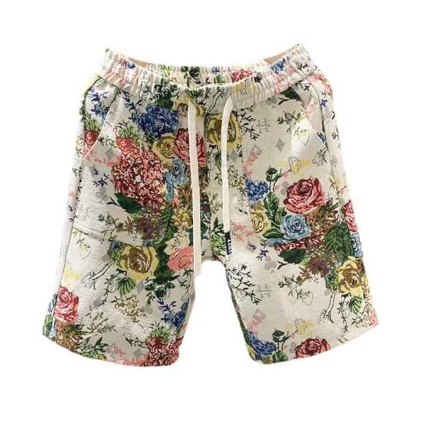 Colored Roses Jacquard Floral Shorts Unisex Art Style 1