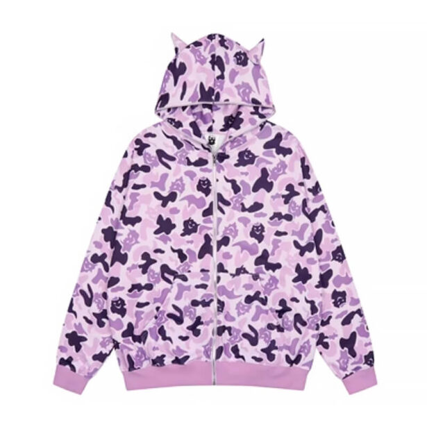 E Girl Style Purple Unisex Hoodie Zipper With Horns