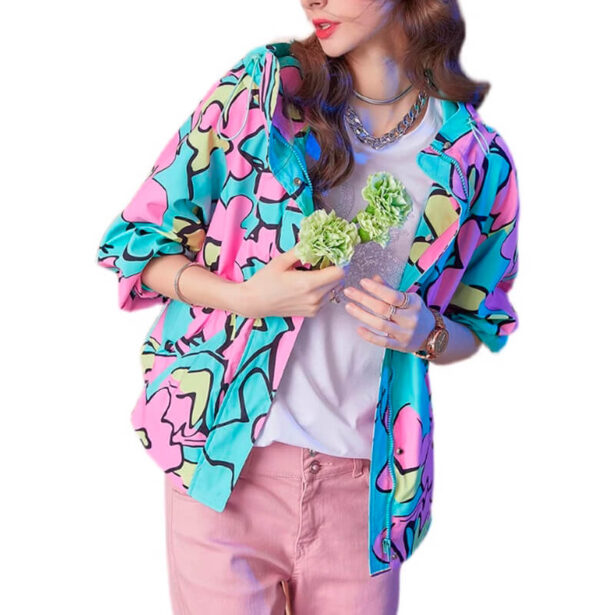 Floral Autumn Women Jacket Zipper Pastel Kidcore Aesthetic