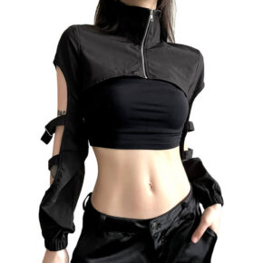 High Neck Extreme Crop Top Techwear Jacket for Women 1