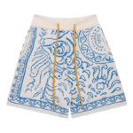 Indie Blue Cashew Print Jacquard Drawstring Shorts Unisex 1