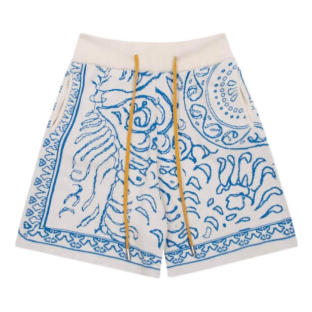 Indie Blue Cashew Print Jacquard Drawstring Shorts Unisex 1