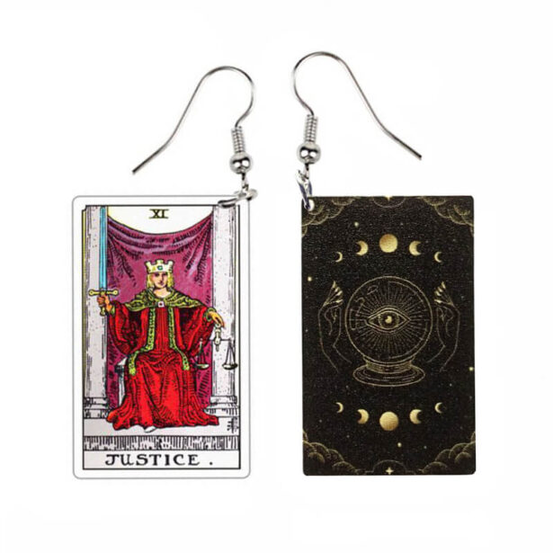 Justice Tarot Dangle Earrings Softcore Witch Aesthetic 1