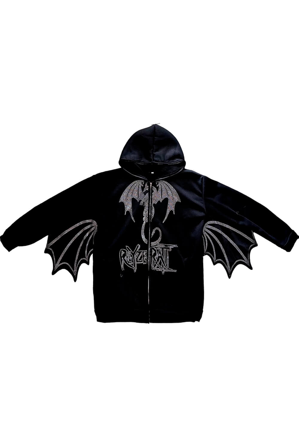 Kei Harajuku Women Hoodie With Wings Rhinestone Dragon