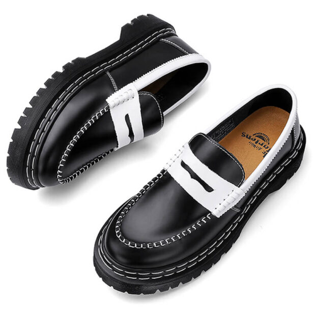 Martens Black White Stitching Glossy Loafers Vintage Shoes 1