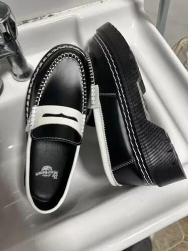 Martens Black & White Stitching Glossy Loafers Vintage Shoes photo review