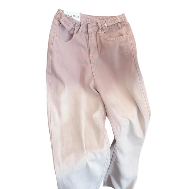 Pale Pink Gradient Wide Leg Jeans for Women Pastel Aesthetic 1