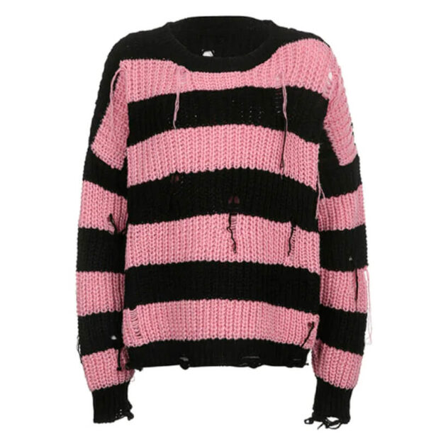 Pink Distress Emo Aesthetic Women Sweater 1