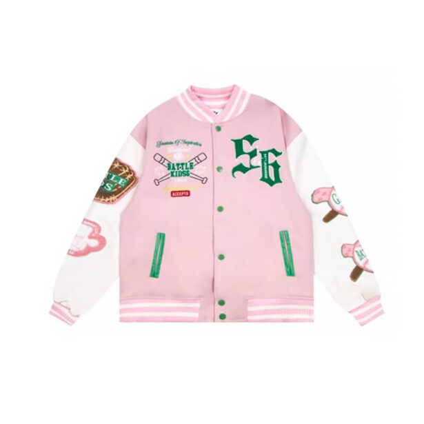 Pink Women Jacket Embroidery Patches Kidcore Aesthetic