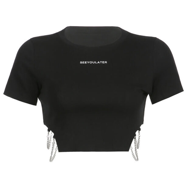 Side Chains Black Crop Top for Women Dark Rave See You Later 1