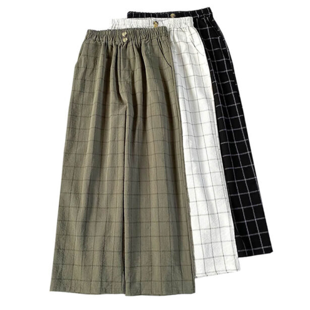 Square Grid Pants for Women Korean Ulzzang Style 1