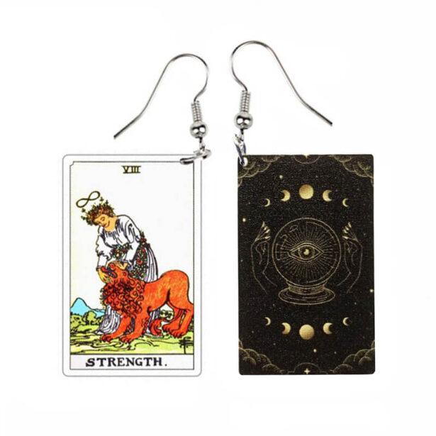 Strength Tarot Dangle Earrings Fortune Cards Softcore Witch 1