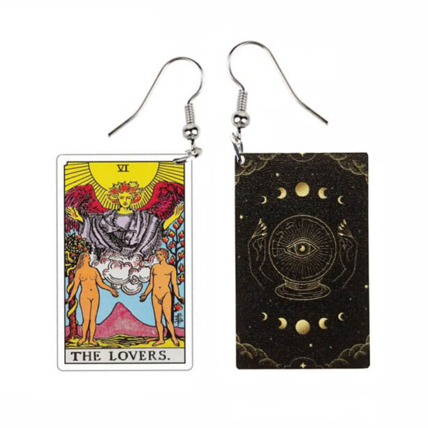 The Lovers Tarot Dangle Earrings Fortune Cards Celestial 1