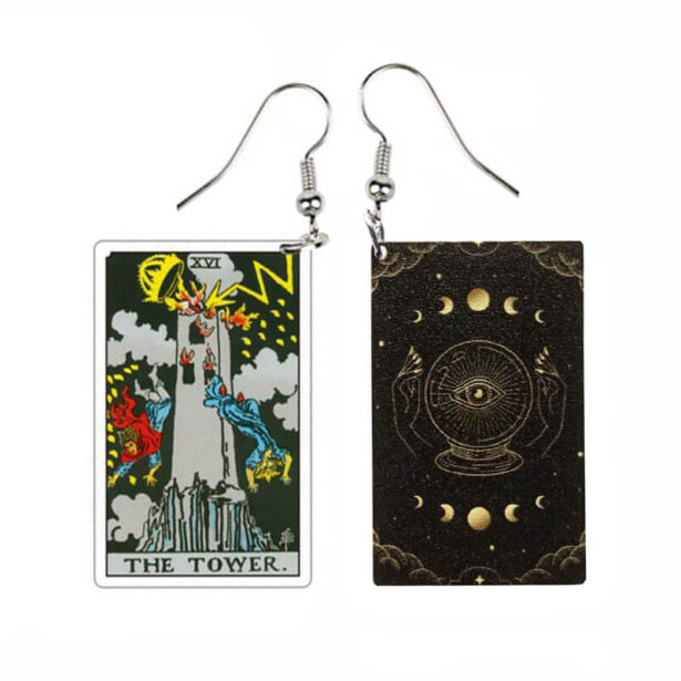 The Tower Tarot Dangle Earrings Fortune Cards Witchcore 1