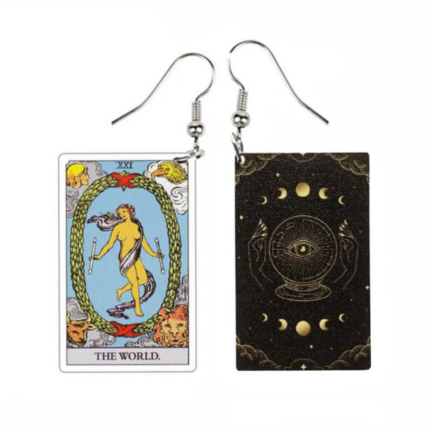 The World Tarot Fortune Cards Aesthetic Earrings Celestial 1