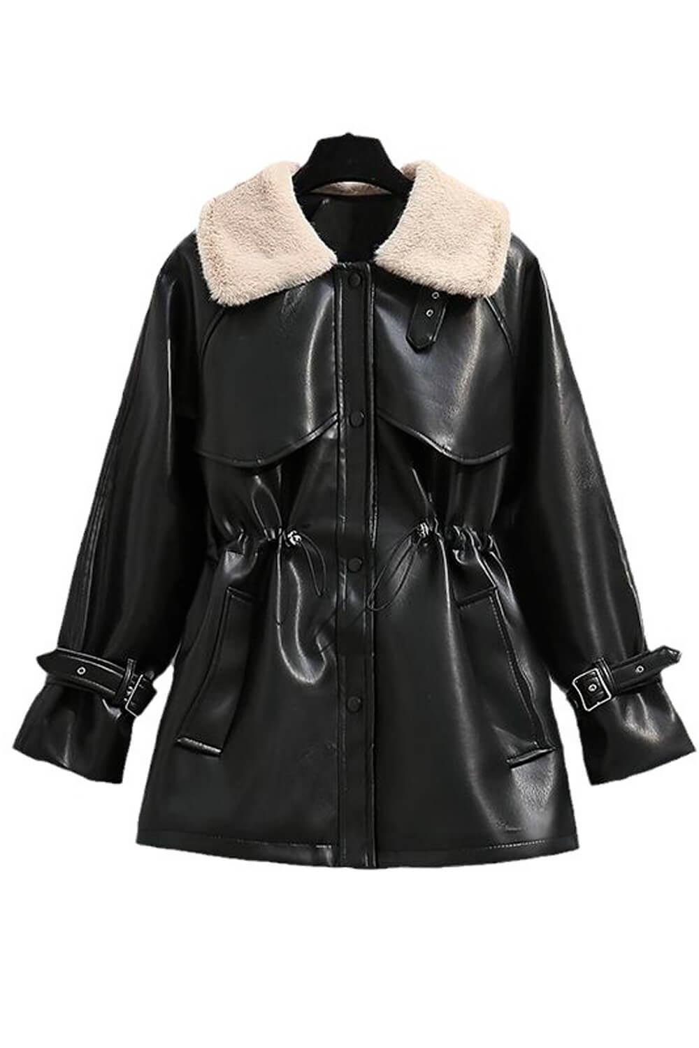 Autumn Casual Winter Women Jacket Faux Leather Velvet Collar