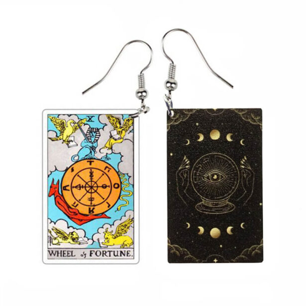 Wheel of Fortune Tarot Card Earrings Magic Witchy Aesthetic 1