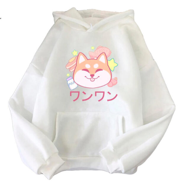 White Or Pink Women Hoodie Kawaii Aesthetic Print Shiba Inu