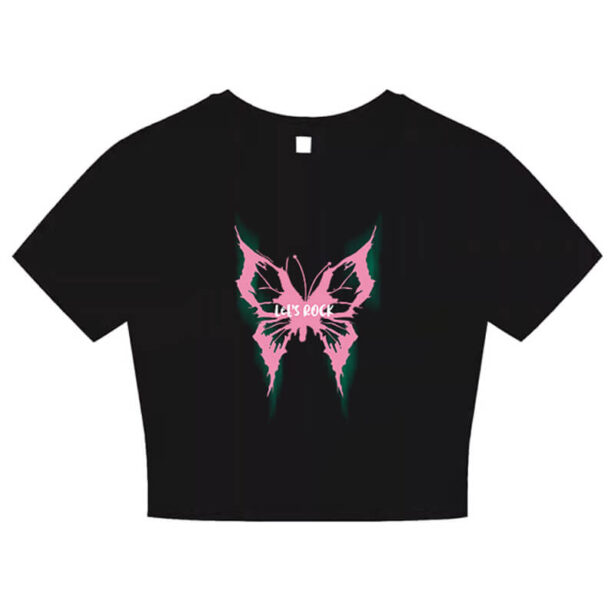 Pink Butterfly Crop Top for Women Aespa E Girl Aesthetic 1
