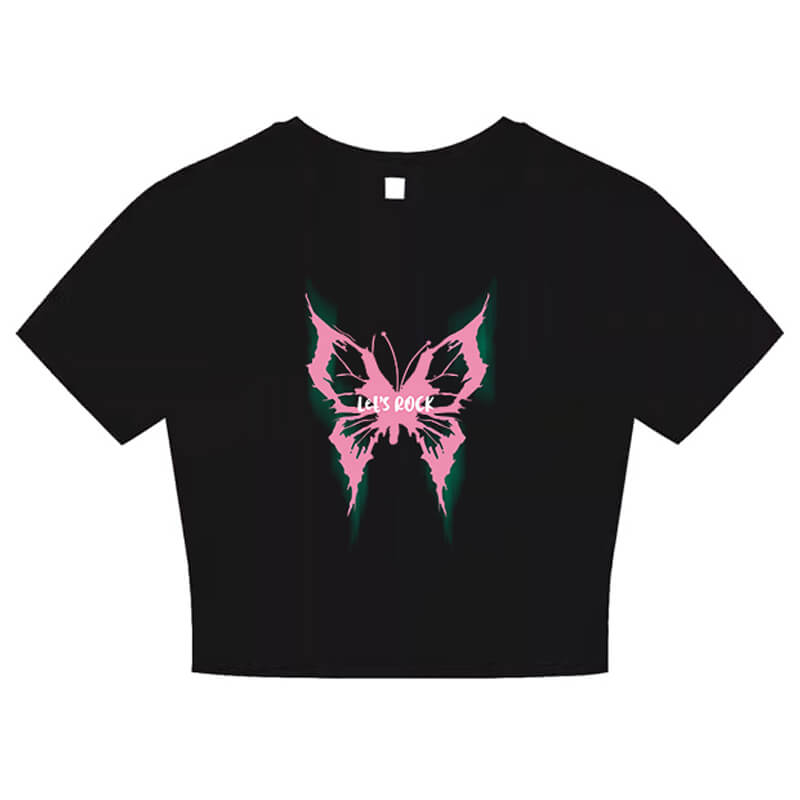 Pink Butterfly Crop Top for Women Acubi E-Girl Aesthetic