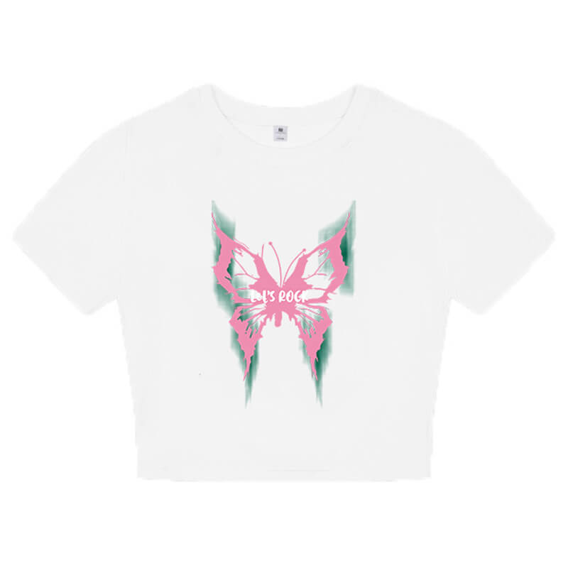 Pink Butterfly Crop Top for Women Acubi E-Girl Aesthetic