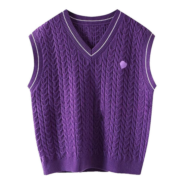 Purple Heart Knit Vest for Women Retro Autumn Aesthetic 1