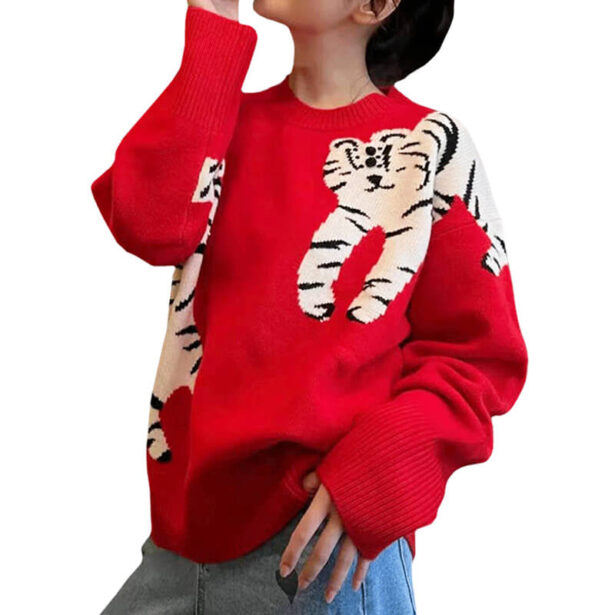 White Tiger Red Sweater Unisex Cute Uglycore Aesthetic 1