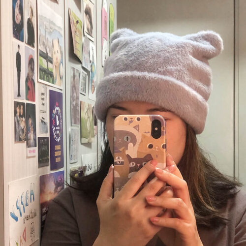 Cute Cat Ears Imitation Mink Knit Korean Beanie Winter Hat photo review