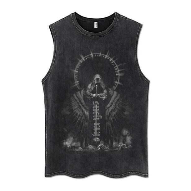 Dark Angel Of Death Print Goth Black Fashion Sleeveless Top