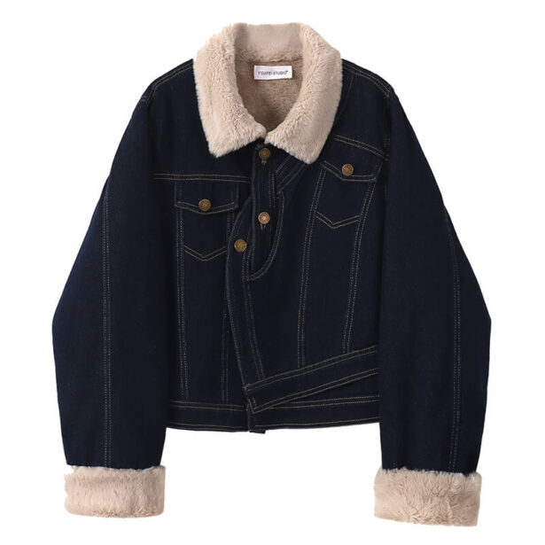 Faux Lamb Collar Outwear Denim Warm Grunge Women Jacket 1