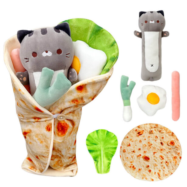 Long Cat Burrito Roll Plush Toy Gag Set Kawaii Room Decor 1