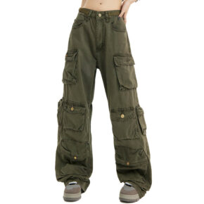 Military Green Wide Leg Cargo Pants Unisex Alt Grunge 1