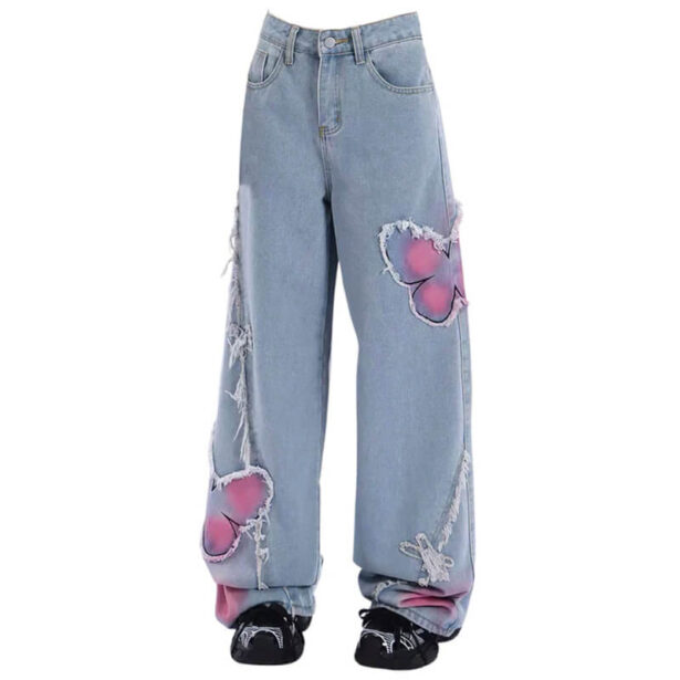 Pink Butterfly Women Jeans Y2K Aesthetic 1