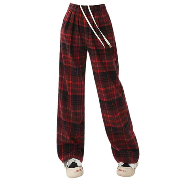 Red Plaid Women Pants Grunge Aesthetic 1