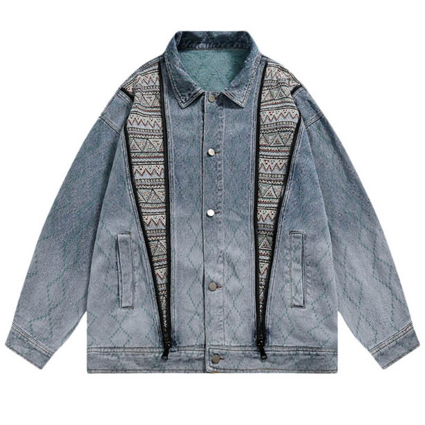 Tribal Vintage Charm Denim Jacket Unisex American Indie 1