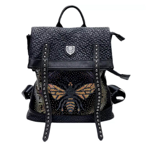 Bee Rhinestones Leather Aesthetic Backpack 1