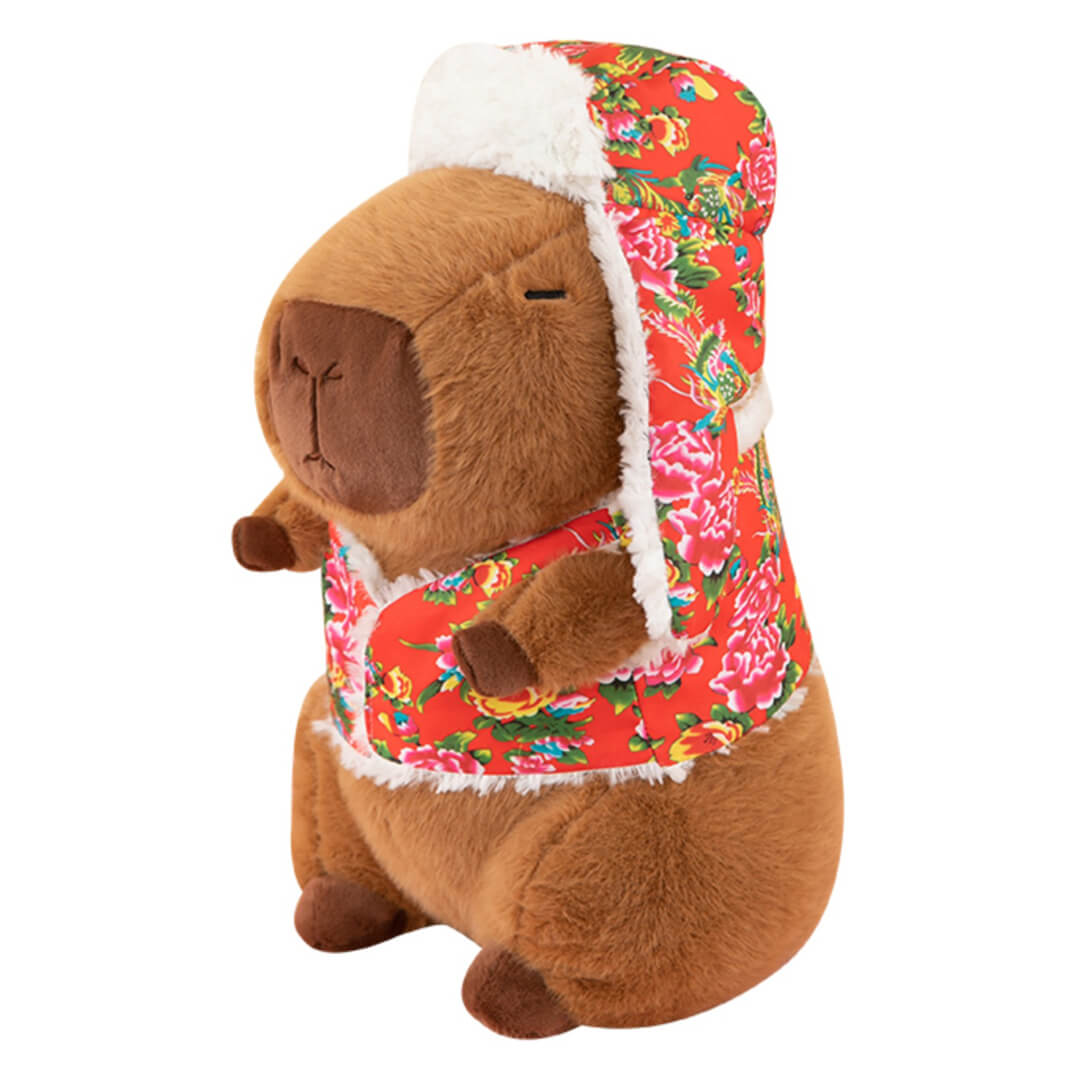 Capybara With Flowered Jacket And Hat Cute Plush Toy