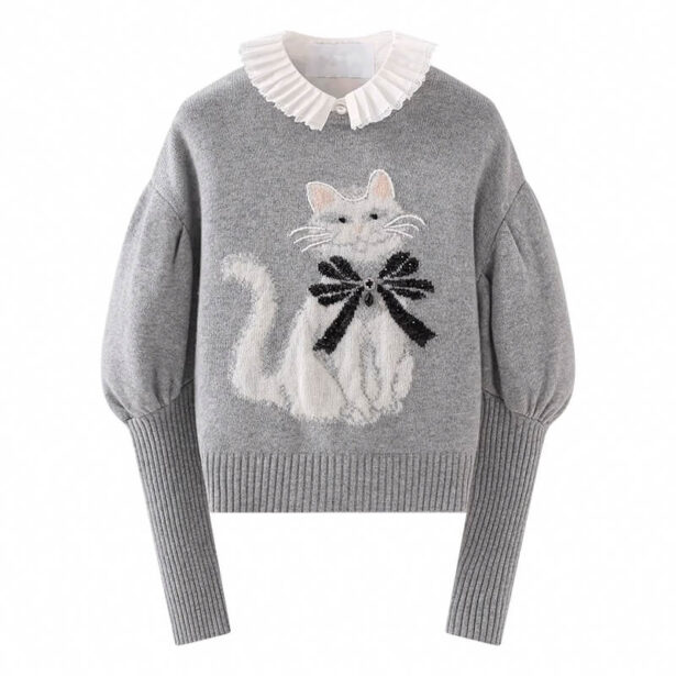 Cat With Bow Coquette Aesthetic Sweater for Women 1