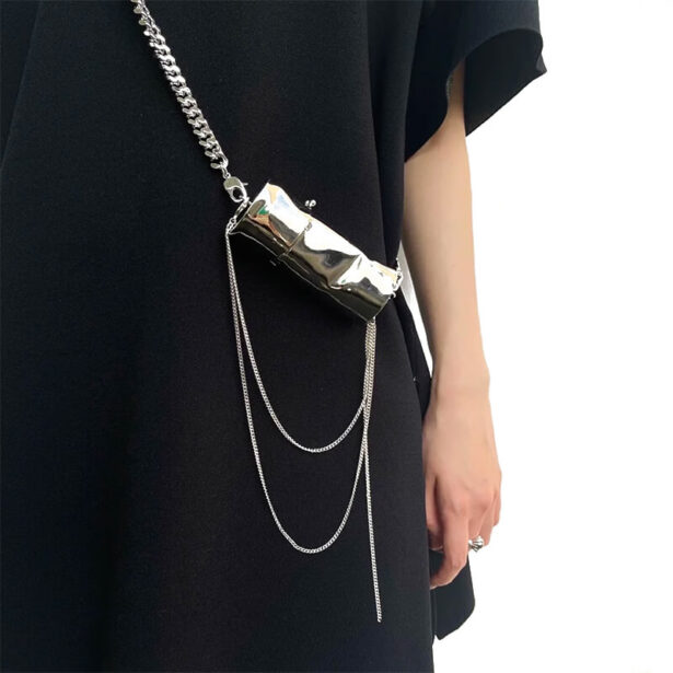 Cylindrical Silver Lipstick Handbag Y2K Aesthetic 4