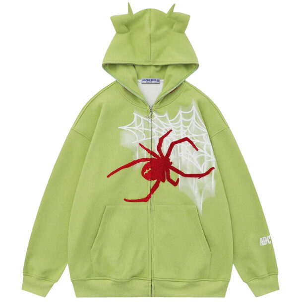 Dark Altcore Spider Web Horns Zipper Hoodie Unisex 1