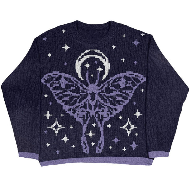 Dreamcore Aesthetic Moon Moth Knit Sweater Unisex 1