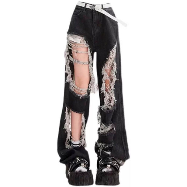 Extremely Ripped Y2K Aesthetic Jeans for Women 1