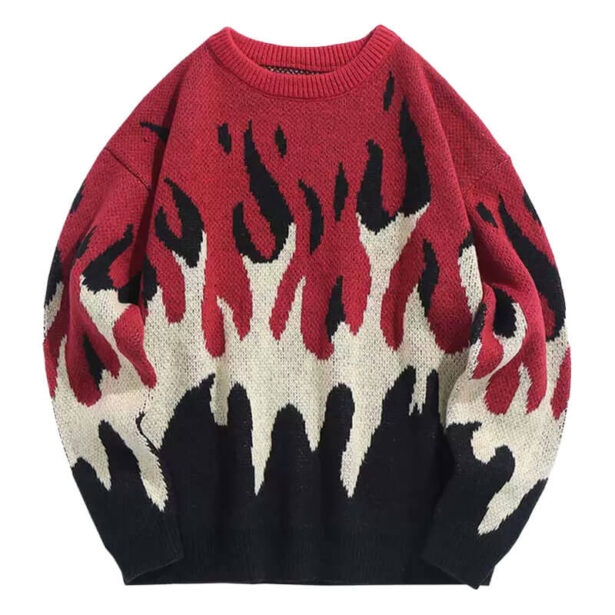 Fire Flame Graphic Y2K Knitted Sweater Unisex 4